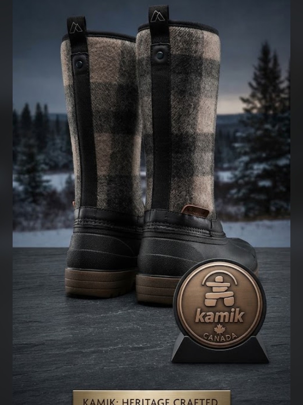 Kamik Canadian Winter Snow Boots Plaid Wool & Rubber Tall Duck Boots
